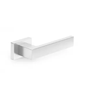 HANDLE DOOR CUBE RT CHROME - Pulēta hroma cinka sakausējuma sviras durvju roktura komplekts ar kvadrātveida rozeti, atgriezenisks iekšdurvīm, 52x52 mm rozete, 130 mm svira