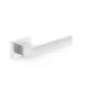 HANDLE DOOR CUBE RT CHROME - Pulēta hroma cinka sakausējuma sviras durvju roktura komplekts ar kvadrātveida rozeti, atgriezenisks iekšdurvīm, 52x52 mm rozete, 130 mm svira