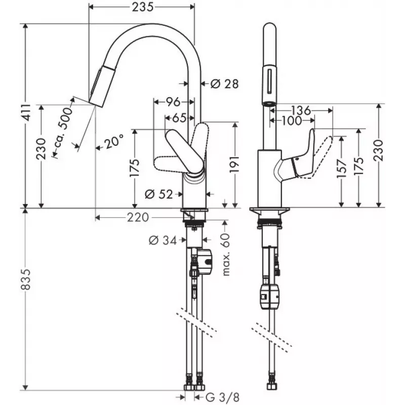 Hansgrohe Focus M41 Vienas sviras virtuves jaucējkrāns ar izvelkamo smidzinātāju, hroms