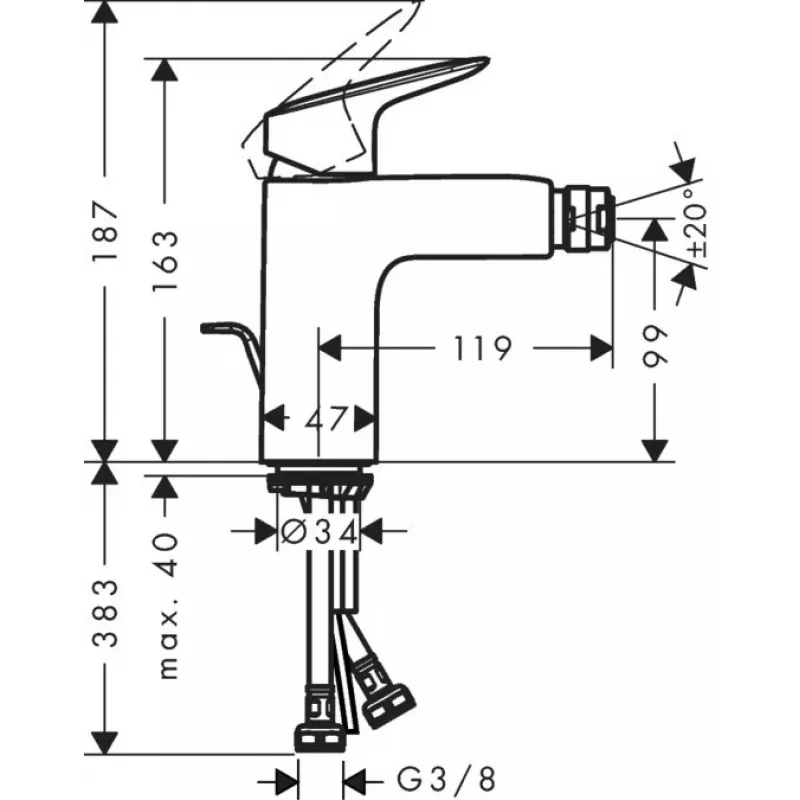 HANSGROHE Logis Bidet Mixer 71200000 with Bottom