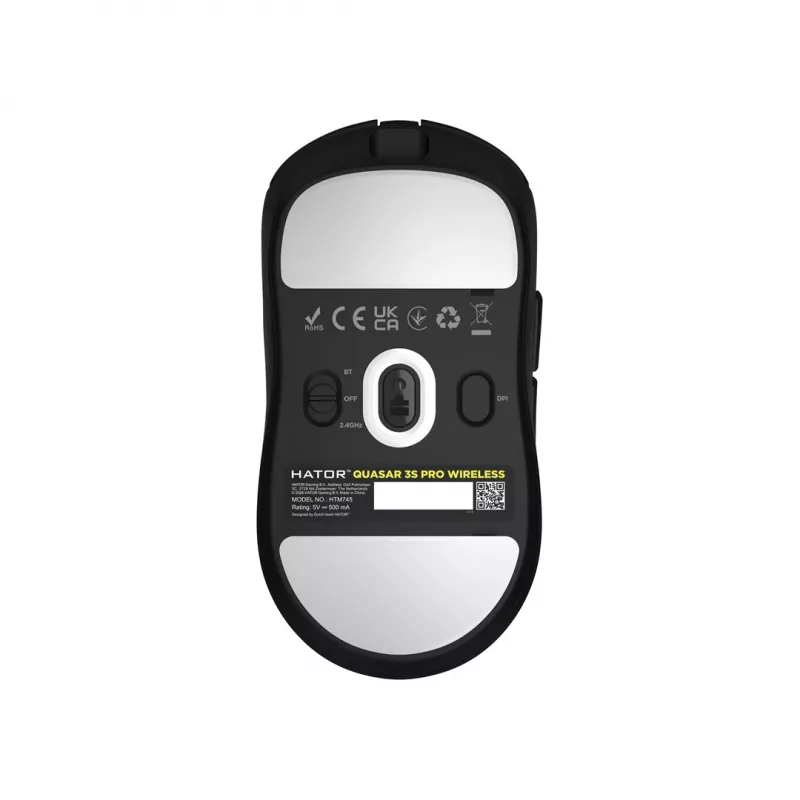 Hator Quasar 3S Pro bezvadu spēļu pele, melna, 26000 DPI, optiskā, 2.4 GHz, USB-C, labā roka, RGB