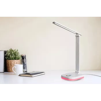 Hawk HWDL001WH LED galda lampa balta, 7 W skārienjutīgs dimmeris, 3 krāsu temperatūras, USB uzlādes ports