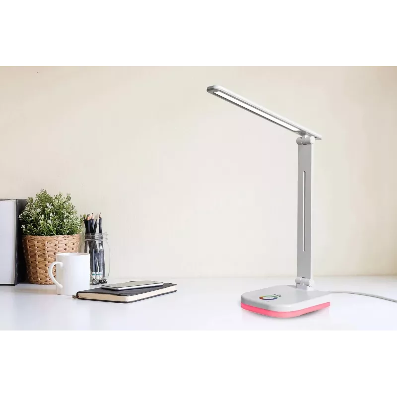 Hawk HWDL001WH LED galda lampa balta, 7 W skārienjutīgs dimmeris, 3 krāsu temperatūras, USB uzlādes ports
