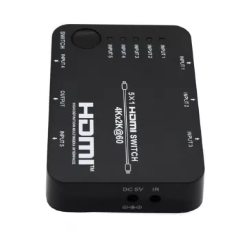 HDCVT HDS-B51 5x1 HDMI 2.0 pārslēdzējs 4K@60Hz HDR10 Dolby Vision HDCP 2.2 18Gbps ar IR tālvadību