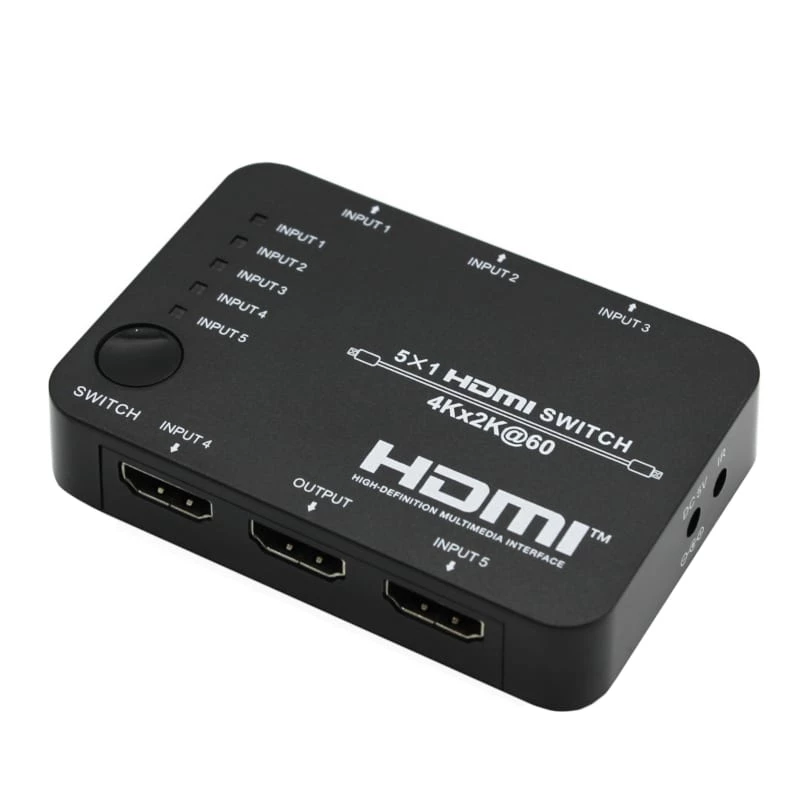 HDCVT HDS-B51 5x1 HDMI 2.0 pārslēdzējs 4K@60Hz HDR10 Dolby Vision HDCP 2.2 18Gbps ar IR tālvadību