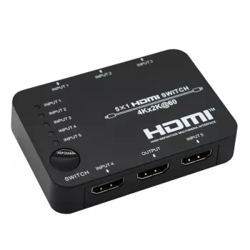HDCVT HDS-B51 5x1 HDMI 2.0 pārslēdzējs 4K@60Hz HDR10 Dolby Vision HDCP 2.2 18Gbps ar IR tālvadību
