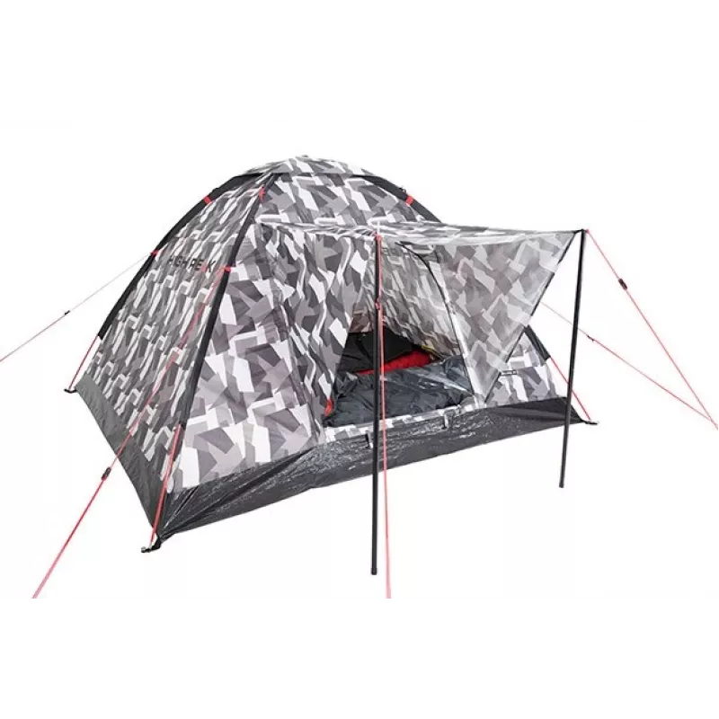 High Peak Beaver 3 Camouflage kupolveida telts 3 personām, ūdensizturīga 2000mm, stikla šķiedras stieņi
