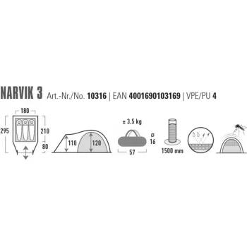 High Peak Narvik 3 kupolveida telts (Zila/Tumši pelēka)