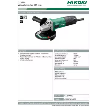 Hikoki G13STA Leņķa slīpmašīna 1.8 kg