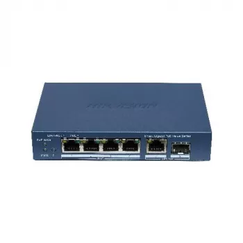 Hikvision DS-3E1506P-EI/M-4P1T1F(O-STD) Nepārvaldāms slēdzis ar 4 portu PoE+, 1 Gigabit RJ45 un 1 SFP augšupsaiti