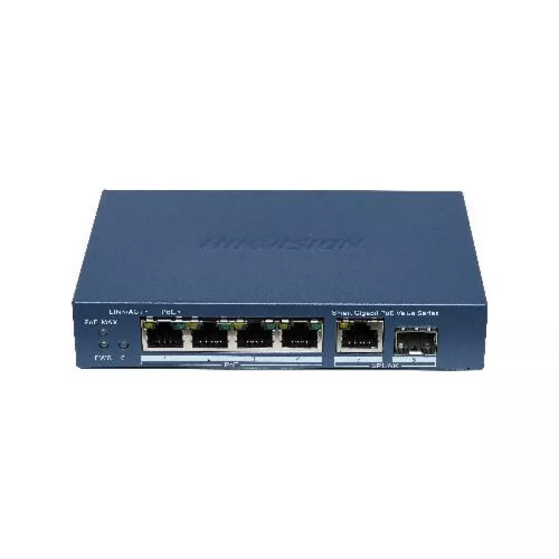 Hikvision DS-3E1506P-EI/M-4P1T1F(O-STD) Nepārvaldāms slēdzis ar 4 portu PoE+, 1 Gigabit RJ45 un 1 SFP augšupsaiti