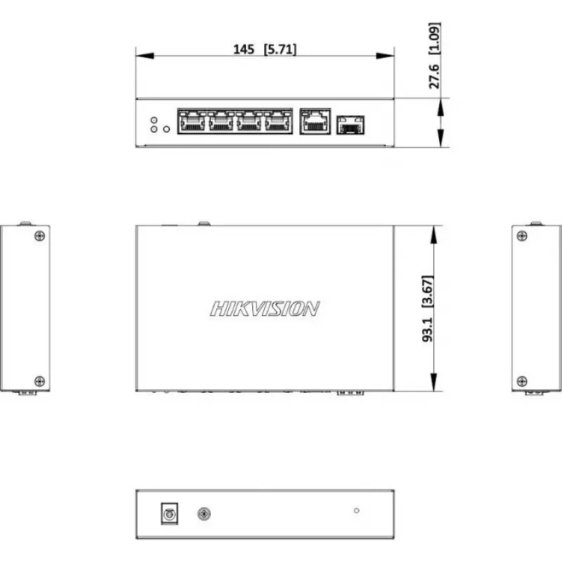 Hikvision DS-3E1506P-EI/M-4P1T1F(O-STD) Nepārvaldāms slēdzis ar 4 portu PoE+, 1 Gigabit RJ45 un 1 SFP augšupsaiti