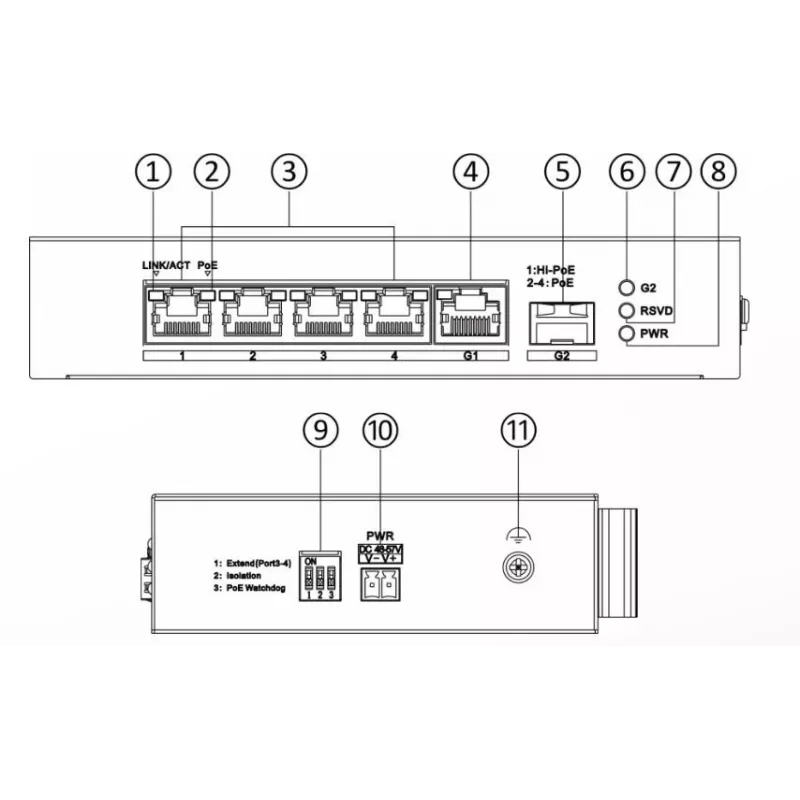 Hikvision DS-3T0306HP Nenodrošināts tīkla slēdzis 5 portu Fast Ethernet PoE Melns