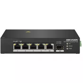 Hikvision DS-3T0306HP Nenodrošināts tīkla slēdzis 5 portu Fast Ethernet PoE Melns