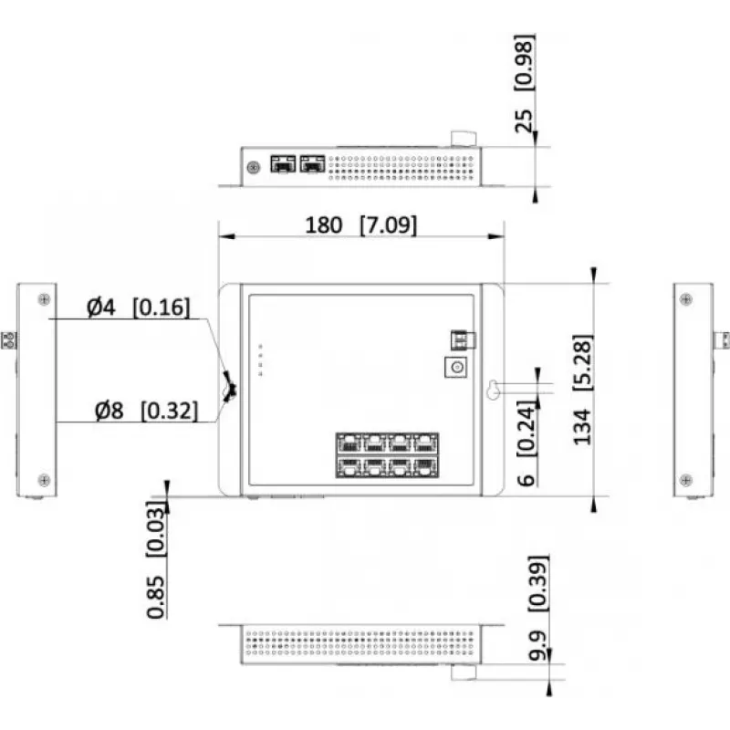 Hikvision DS-3T1510P-SI-FLT(O-STD) 10 portu industriālais viedais pārvaldāmais PoE+ komutators ar 8 Gigabit PoE+ portiem un 2 SFP, 120W budžets, DIN sliede, bez barošanas avota