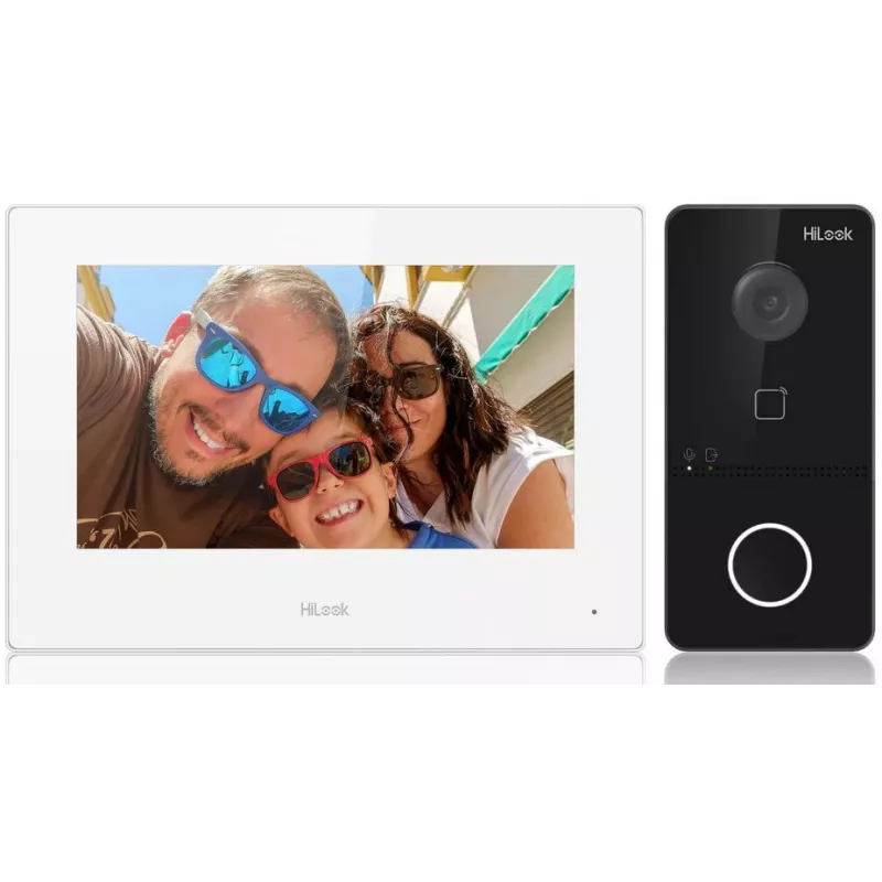 HILOOK IP Video Doorbell Kit (IP-VIS-SLIM-W) - 2MP āra stacija + 7 collu iekštelpu stacija, Wi-Fi, PoE