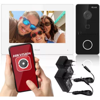 HILOOK IP Video Doorbell Kit (IP-VIS-SLIM-W) - 2MP āra stacija + 7 collu iekštelpu stacija, Wi-Fi, PoE