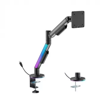 HISMART 17-40 Gāzes atsperes monitora stiprinājums ar RGB apgaismojumu, melns
