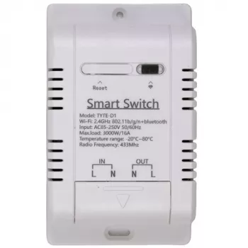 HISMART TUYA viedais 1-kanālu slēdzis ar ārējo temperatūras sensoru, Wi-Fi un RF, 16A, AC 85-250V