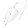 HOCO 35W Dual USB-C + USB-A PD & QC3.0 sienas lādētājs ar USB-C uz Lightning kabeli, balts