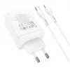 HOCO 35W Dual USB-C + USB-A PD & QC3.0 sienas lādētājs ar USB-C uz Lightning kabeli, balts