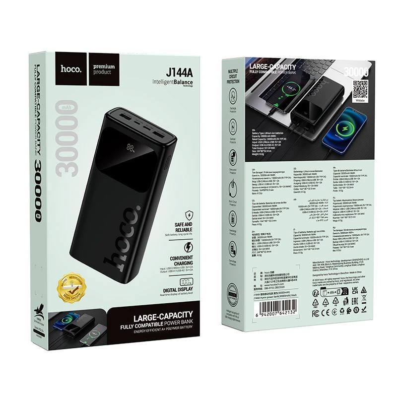 Hoco J144A Hymn Power Bank 30000mAh Melns