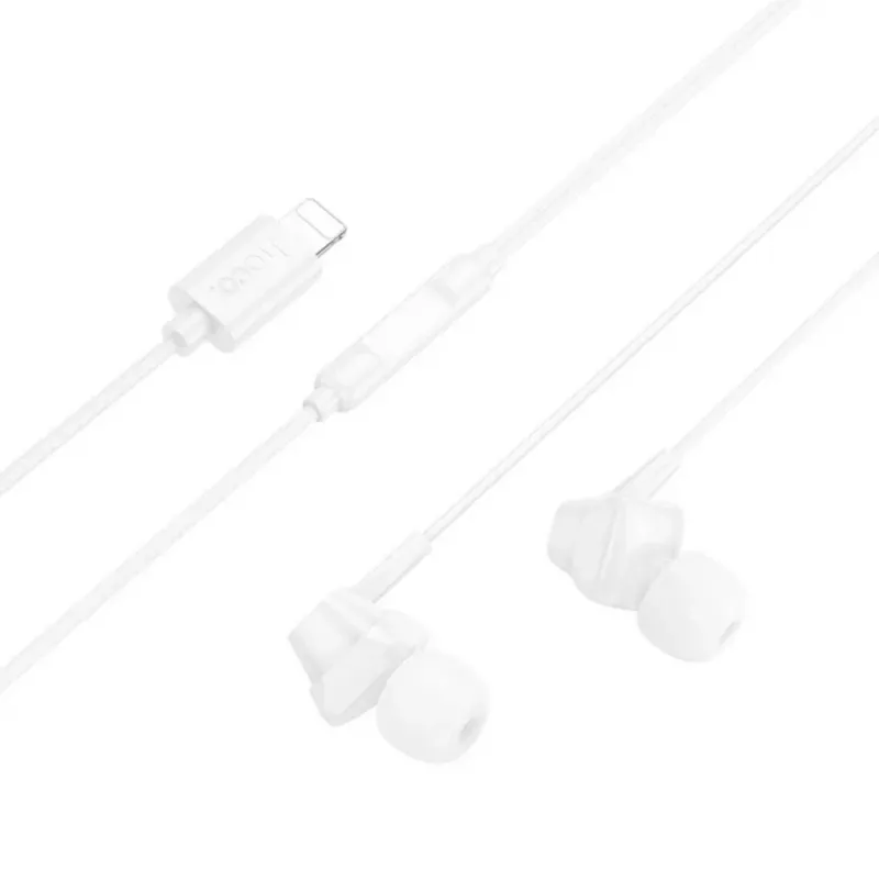 Hoco M113 Clear Universal Digital Earphones with Microphone for Apple Lightning, White