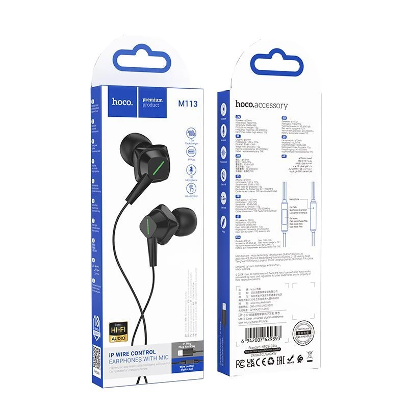 Hoco M113 Clear Universal Digital Earphones with Microphone for iPhone/iPad (Lightning)