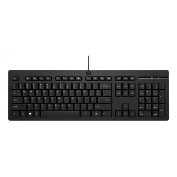 HP 125 G2 USB vadu klaviatūra - pilna izmēra QWERTY, membrānas, ciparu taustiņu bloks, melna