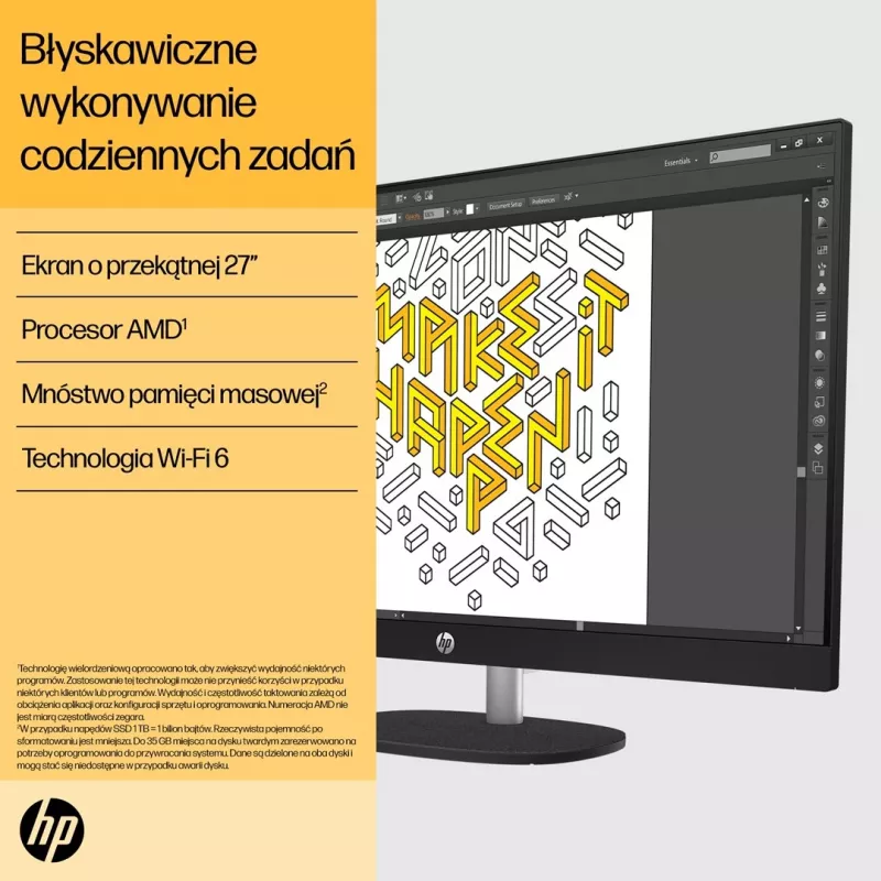 HP 27-cr0204nw AMD Ryzen 7 7730U 27 collu Full HD All-in-One dators, 16 GB DDR4, 512 GB SSD, Free DOS, Wi-Fi 6, Balts