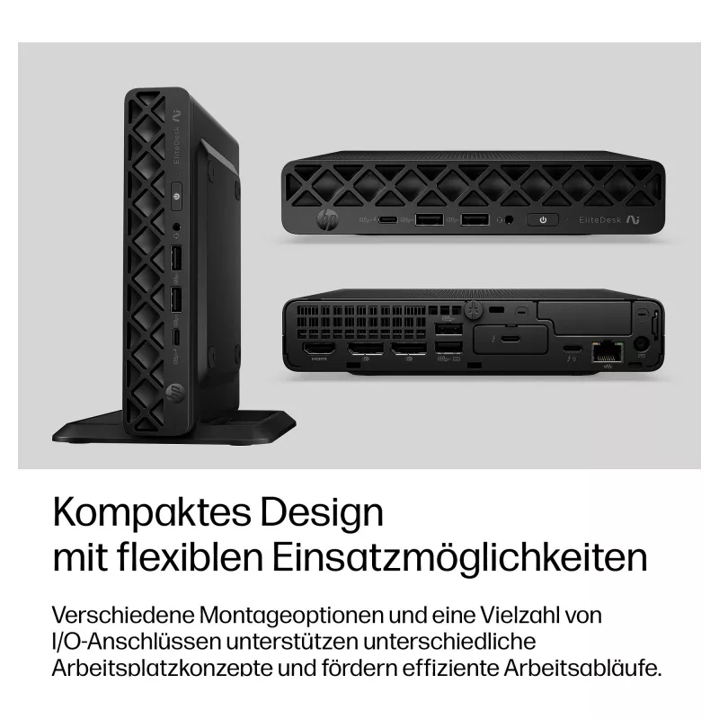 HP EliteDesk 8 Mini G2i Mini PC, Intel Core Ultra 7 356H, 32GB DDR5 RAM, 1TB NVMe SSD, Windows 11 Pro, melns