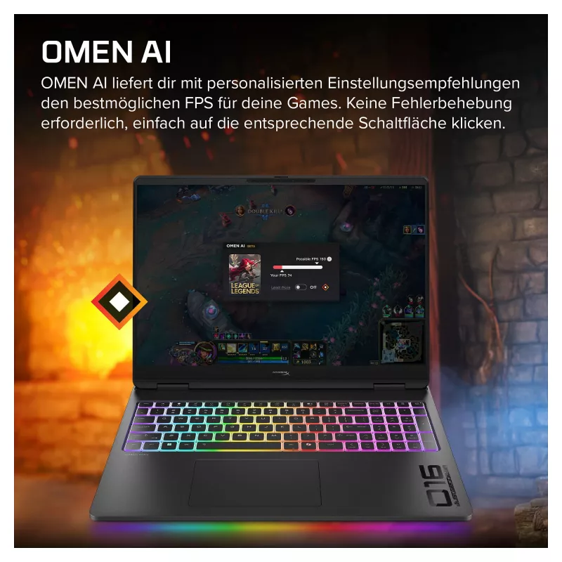 HP HyperX OMEN 16-ah1470ng spēļu klēpjdators, AMD Ryzen 7, RTX 5070 Ti, 32GB RAM, 1TB SSD, 16,1 collu QHD 270Hz, Windows 11 Home