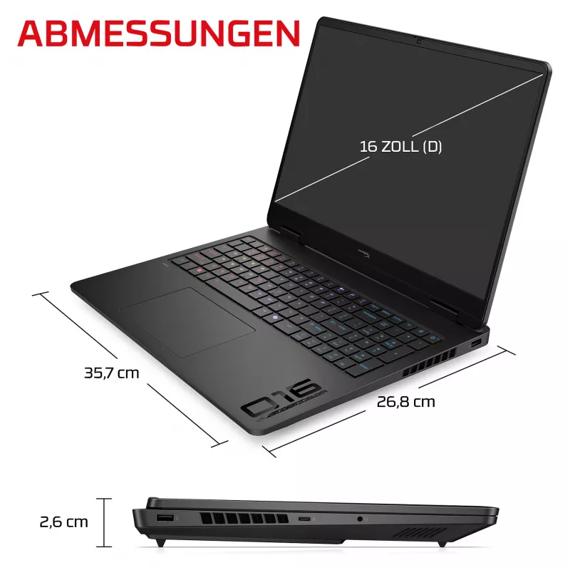 HP HyperX OMEN 16-am2172ng spēļu klēpjdators, 16,1 collu QHD IPS 165Hz, Intel Core i7-14650HX, 24GB DDR5, 1TB SSD, NVIDIA GeForce RTX 5070, FreeDOS, vācu tastatūra