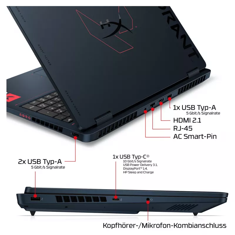 HP OMEN 16-ah1490ng Spēļu klēpjdators, 16,1 collu QHD 165Hz, Intel Core 9 270HX, 32GB DDR5, 1TB SSD, RTX 5080, Windows 11 Home, Vācu tastatūra
