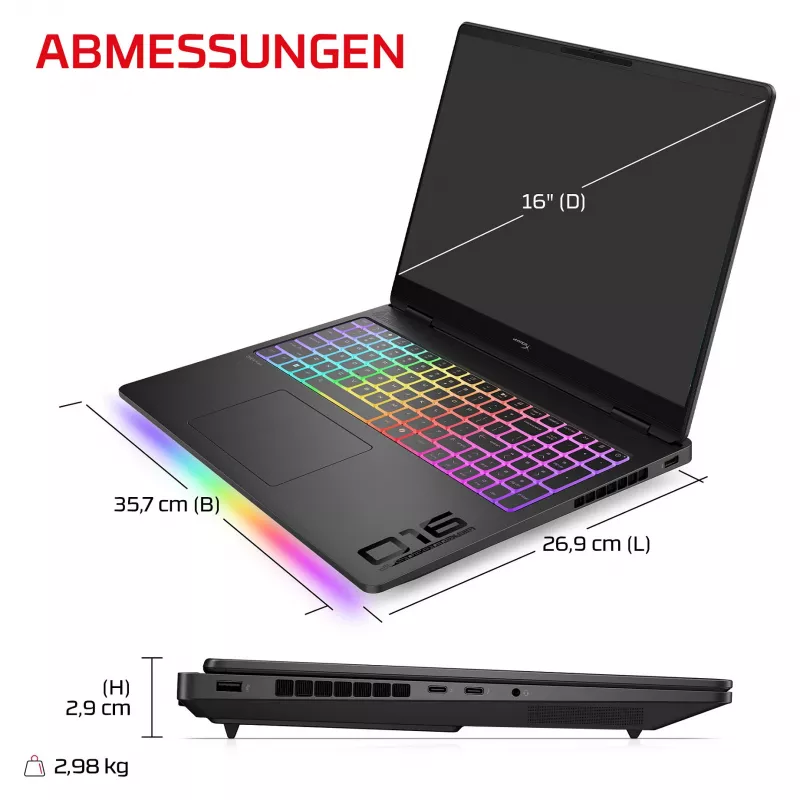 HP OMEN 16-ah1490ng Spēļu klēpjdators, 16,1 collu QHD 165Hz, Intel Core 9 270HX, 32GB DDR5, 1TB SSD, RTX 5080, Windows 11 Home, Vācu tastatūra