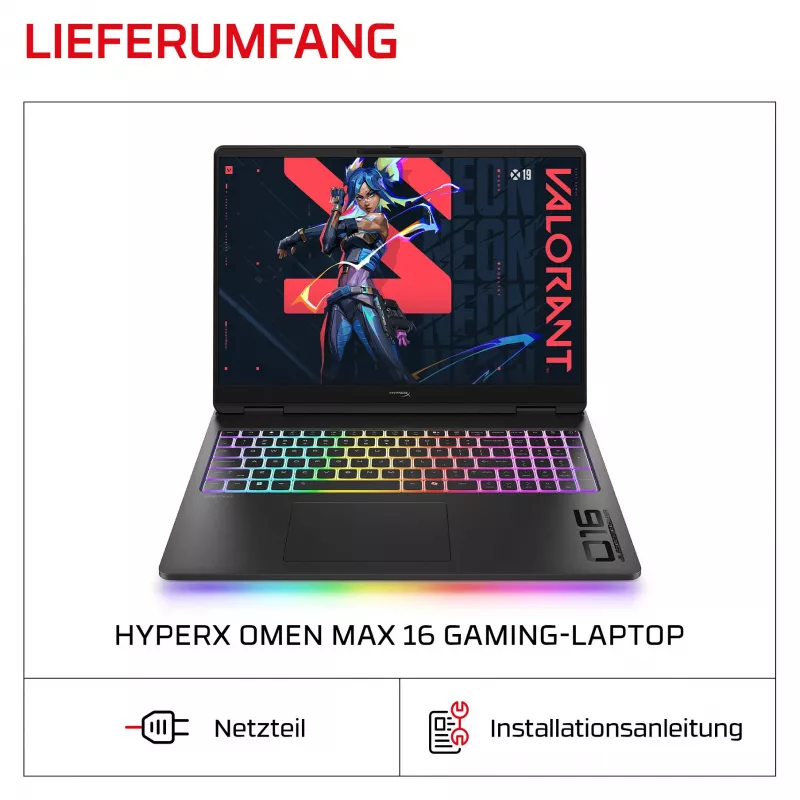 HP OMEN 16-ah1490ng Spēļu klēpjdators, 16,1 collu QHD 165Hz, Intel Core 9 270HX, 32GB DDR5, 1TB SSD, RTX 5080, Windows 11 Home, Vācu tastatūra