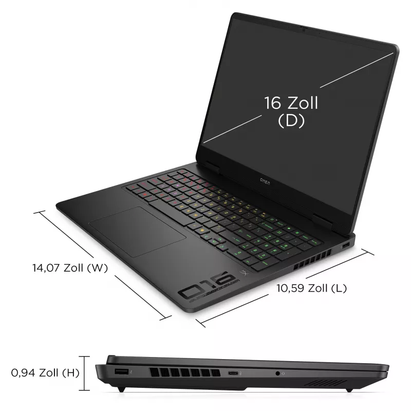 HP OMEN 16-am0471ng spēļu klēpjdators, 16 collu WUXGA 144Hz, Intel Core Ultra 7 255H, 16GB RAM, 512GB SSD, NVIDIA GeForce RTX 5050, FreeDOS, Shadow melns
