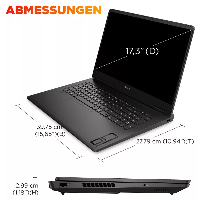 HP OMEN 17-db1077ng spēļu klēpjdators, 17,3 collu QHD 240Hz, AMD Ryzen AI 7 8845HS, 24GB DDR5, 1TB SSD, RTX 4060, Windows 11 Home