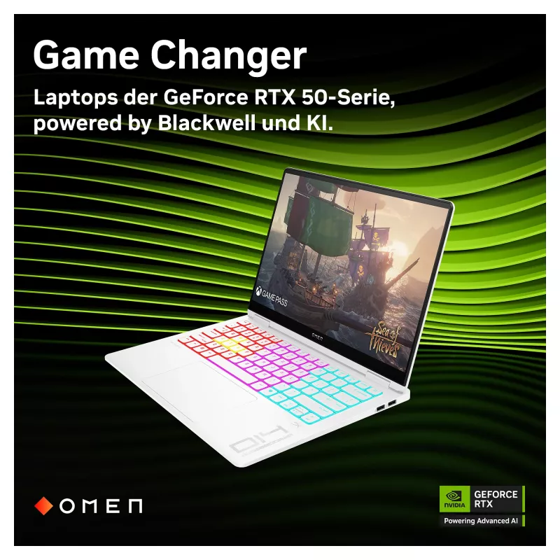 HP OMEN Transcend 14-fb1196ng spēļu klēpjdators, 14 collu 2.8K OLED 120Hz, Intel Core Ultra 9 285H, 32GB RAM, 2TB SSD, RTX 5070, Windows 11 Home, vācu QWERTZ, Shadow Black