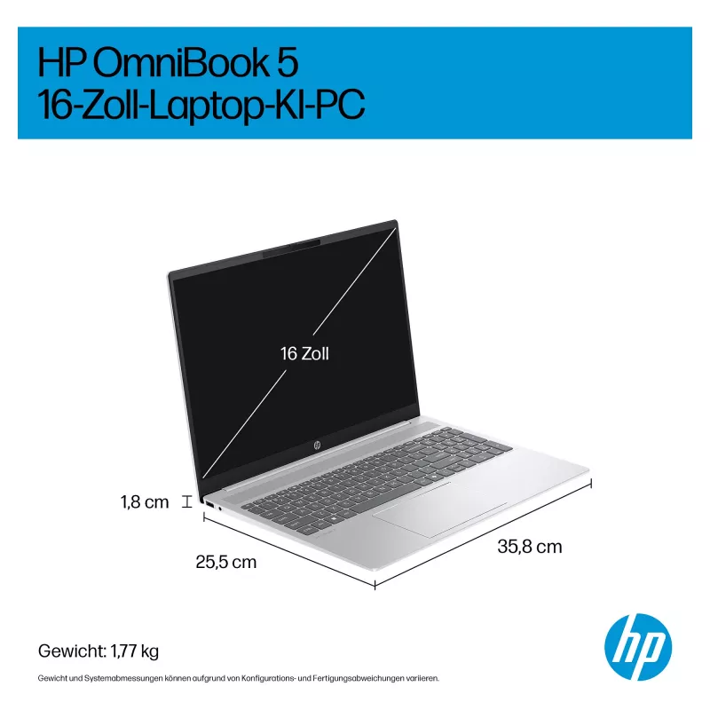 HP OmniBook 5 AI 16-af1450ngx klēpjdators, 16 collu, Intel Core Ultra 5 225U, 16GB RAM, 512GB SSD, Windows 11 Home
