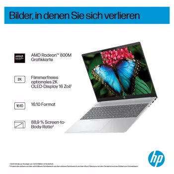 HP OmniBook 5 16-ag1451ngx AMD Ryzen AI 5 330 16GB 512GB SSD W11 Home 16 collu WUXGA klēpjdators (Natural Silver, vācu QWERTZ)