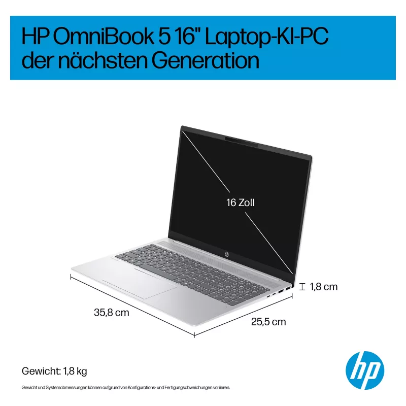 HP OmniBook 5 16-ag1451ngx AMD Ryzen AI 5 330 16GB 512GB SSD W11 Home 16 collu WUXGA klēpjdators (Natural Silver, vācu QWERTZ)