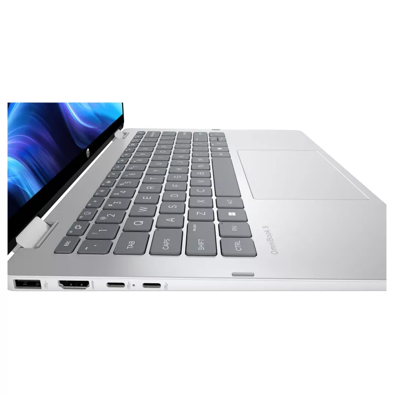 HP OmniBook 5 Flip 14-fp0051ngx 2-in-1 klēpjdators, 14 collu WUXGA skārienekrāns, Intel Core 5 120U, 16GB RAM, 512GB SSD, Windows 11 Home, vācu tastatūra