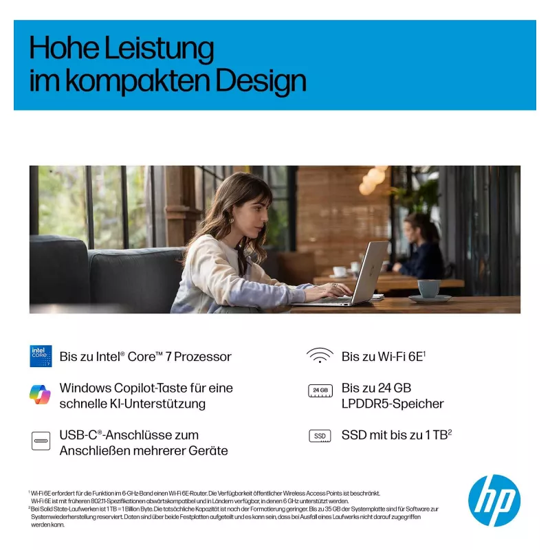 HP OmniBook 5 Flip 14-fp0450ngx 2-in-1 klēpjdators, Intel Core 5 120U, 16GB RAM, 512GB SSD, 14 collu Touch FHD, Windows 11 Home, vācu tastatūra