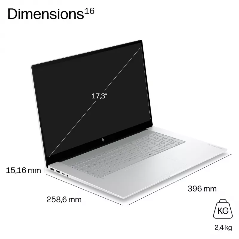 HP OmniBook X Next Gen AI 17-de0070ngx, 17,3 collu QHD+ IPS, Snapdragon X Elite X1E-78-100, 16GB LPDDR5X, 1TB SSD, Windows 11 Home, keramikas balts, vācu tastatūra