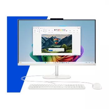 HP OmniStudio 27-cw0450ng All-in-One PC, 27 collu FHD displejs, AMD Ryzen AI 5, 16GB RAM, 512GB SSD, Windows 11 Home, balts