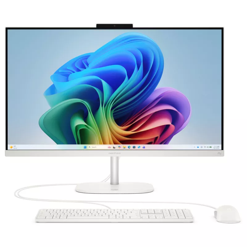 HP OmniStudio 27-cw0471ng All-in-One dators, 27 collu QHD IPS, AMD Ryzen AI 7 445, 16GB RAM, 512GB SSD, Windows 11 Home, balts