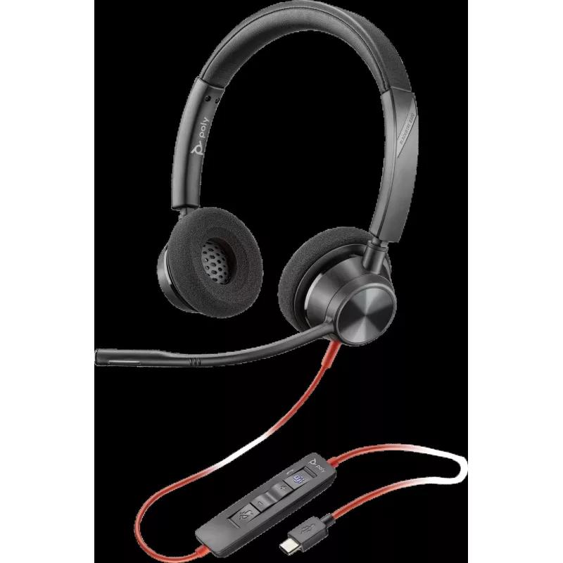 HP Poly Blackwire 3320-M USB-C vadu austiņas ar bomi mikrofonu, trokšņu slāpēšana, melna