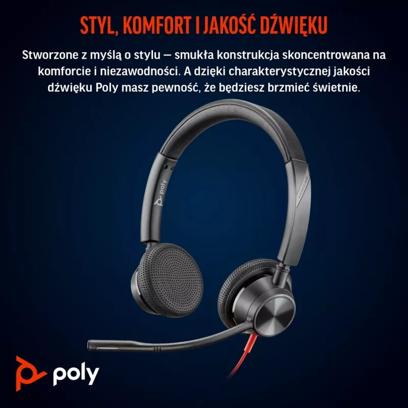 HP Poly Blackwire 3325 Stereo Microsoft Teams Certified USB-C austiņas +3.5mm spraudnis +USB-C/A adapteris
