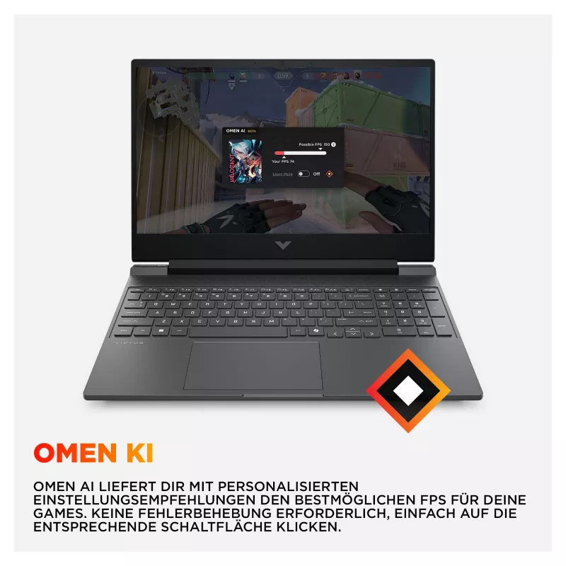 HP Victus 15-fb3450ng spēļu klēpjdators, AMD Ryzen 5 240, 12GB RAM, 512GB SSD, RTX 5050, FreeDOS